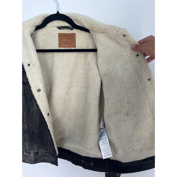 Levis Premium Sherpa Denim Jacket Women S Black Fleece Lined Trucker - Picture 12 of 12